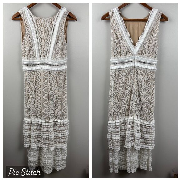 Lulus Dresses & Skirts - Lulus Dress Off White Floral Lace SMALL Maxi Long Tiered Ruffle Wedding Formal